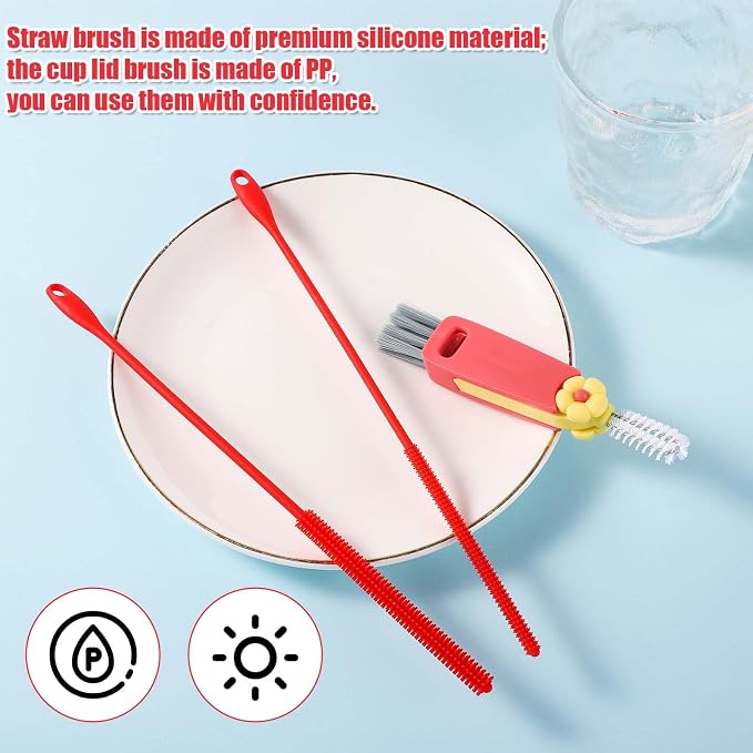 3pcs Silicone Straw Brush and Cup Lid Cleaning Brush, Ultra Long Straw Cleaning - Image 4