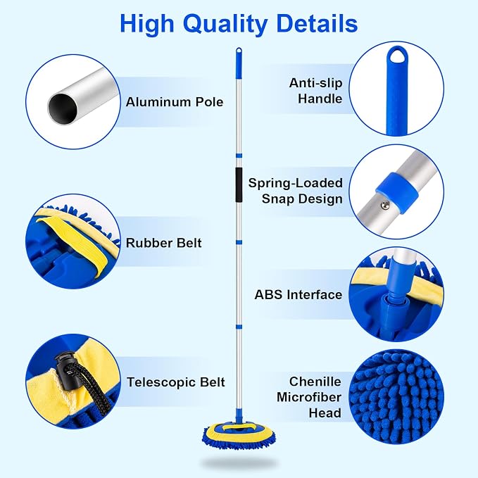 Ordenado 62" Car Wash Brush Kit Mitt Mop Sponge - Image 4