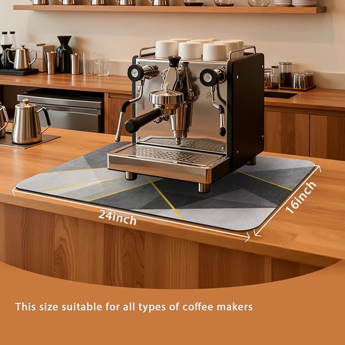 Coffee Splash Mat, 24 x 16 Inch, Geometric Bar Mat, Absorbent Hide Stain Rubber - Image 2