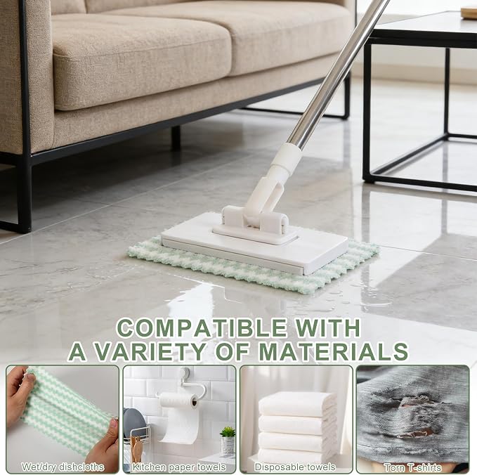 Disposable Dust Mop with 10 Reusable Cloths, Mini Foldable Mop, No-Touch Attach - Image 6