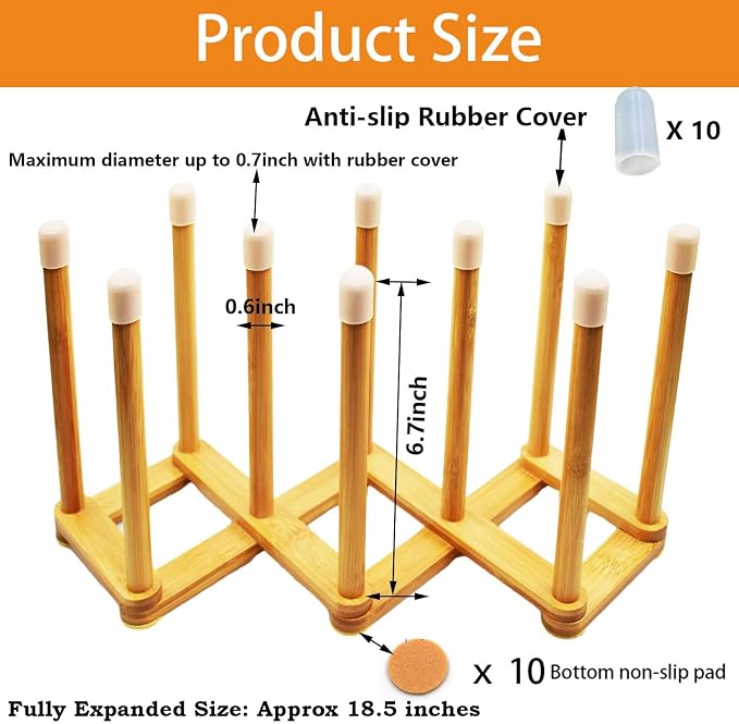 Bamboo Retractable Bottle Drying Rack Cup Dish Drying Racks, Sports Water - Image 2