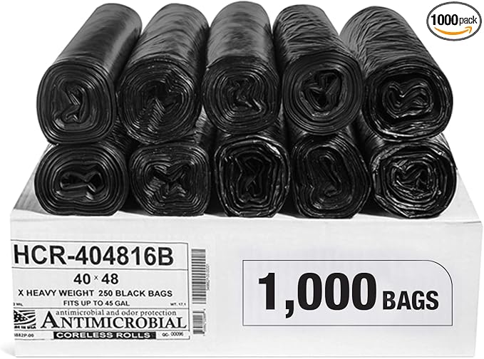 Aluf Plastics High Density Trash Bags, 45 Gallon, 16 Micron, by AlufPlastics