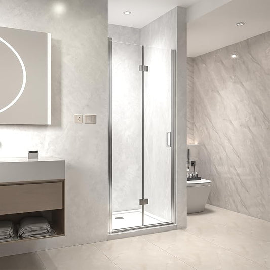 Frameless Bi-Fold Shower Door 32" W x 72" H, 1/4" Clear Tempered Glass by Relaxcabine