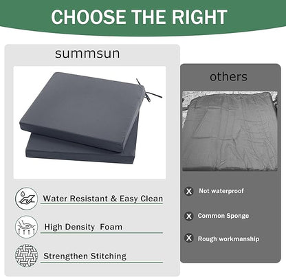 Outdoor Chair Cushions Set of 2: Waterproof & Fade Resistant Seat Cushion for Patio Furniture - 19 x 19 x 2 Inch Chair Pads with Ties and Hidden Zipper -Patio Chair Cushion Replacement, Dark Grey