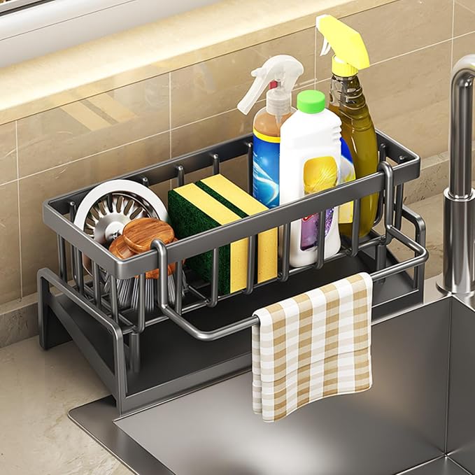 Kitchen Sink Organizer with Drain Tray, Sponge Holder, Brush Storage, by Unknown