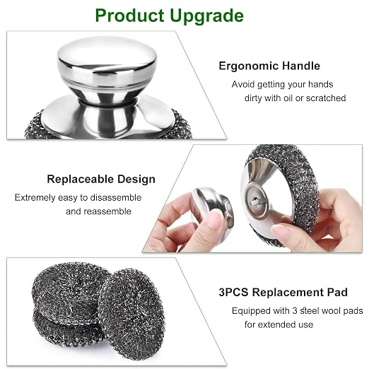 4PCS Steel Wool Scrubber Pads, Stainless Steel Scrubber Set - Image 3