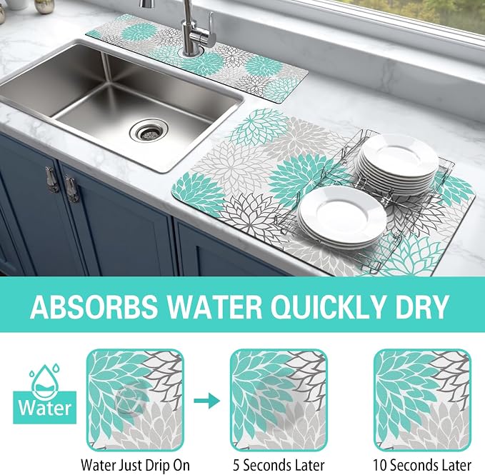 Dish Drying Mat for Kitchen Counter Matt, Super Absorbent Non-slip Rubber Backed - Image 3
