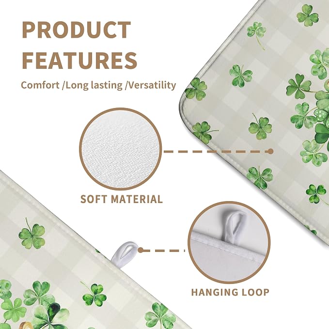 St Patricks Day Shamrock Dish Drying Mat Green Spring Kitchen Dishes Drying Pad - Image 2