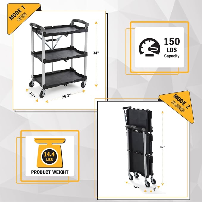 Olympia Tools 85-188 Pack-N-Roll Folding Collapsible Service Cart, 150LB - Image 3