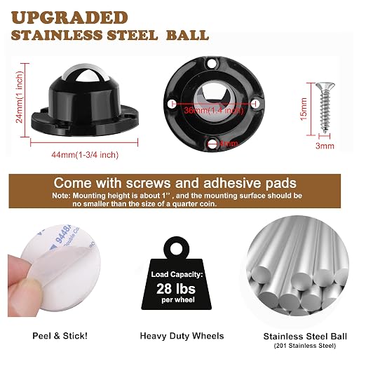 PlusRoc 4 Pack Anti-Rust Wheels Stainless Steel Self Adhesive Caster Wheels - Image 4