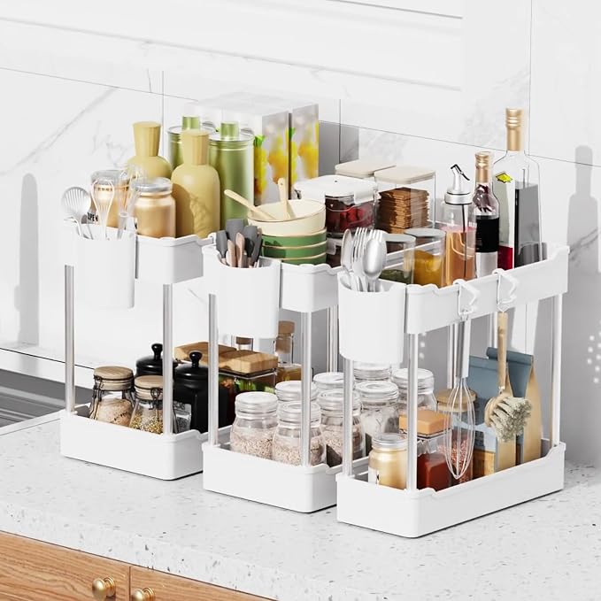 3 Pack Under Sink Organizers and Storage, 2 Tier Bathroom Cabinet Organizer - Image 4