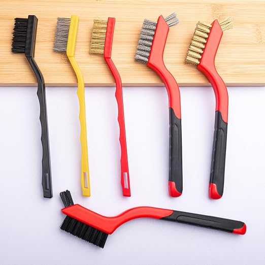 Small Wire Brush Set 6Pcs, Stainless Steel/Brass/Nylon/Bristle Mini Wire Brushes - Image 4
