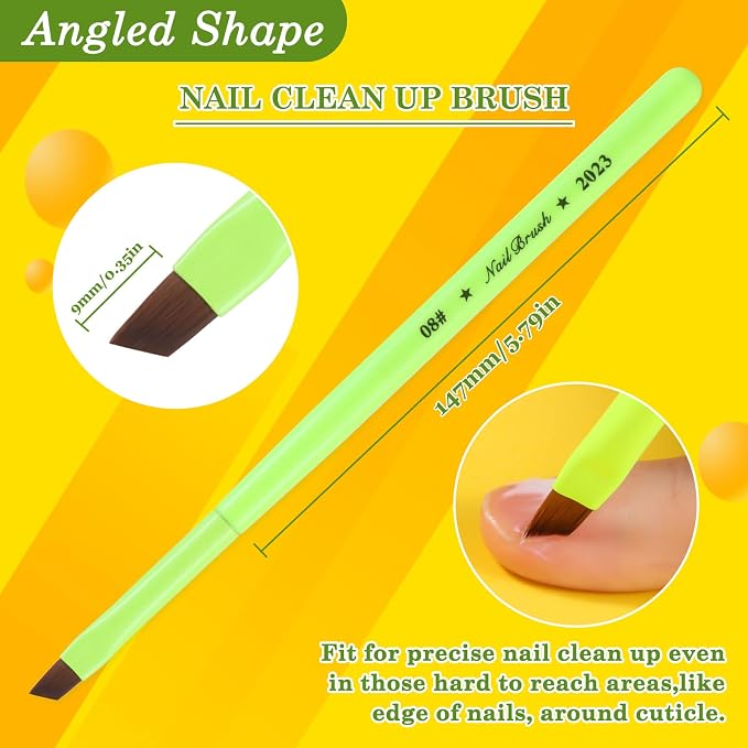 Fluorescent Green Nail Art Clean Up Brushes - Image 4