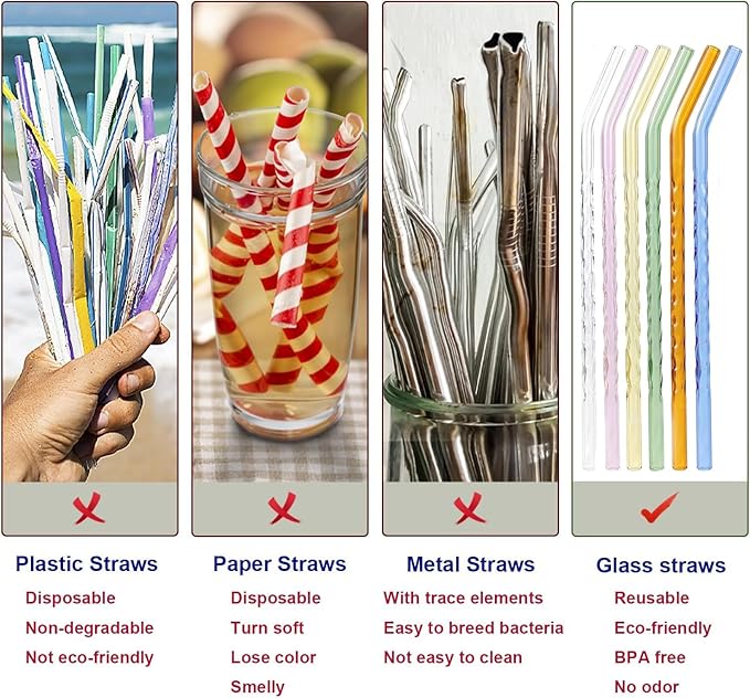 6-Pack Reusable Glass Straws Set, Cute Colorful Straws - Image 3