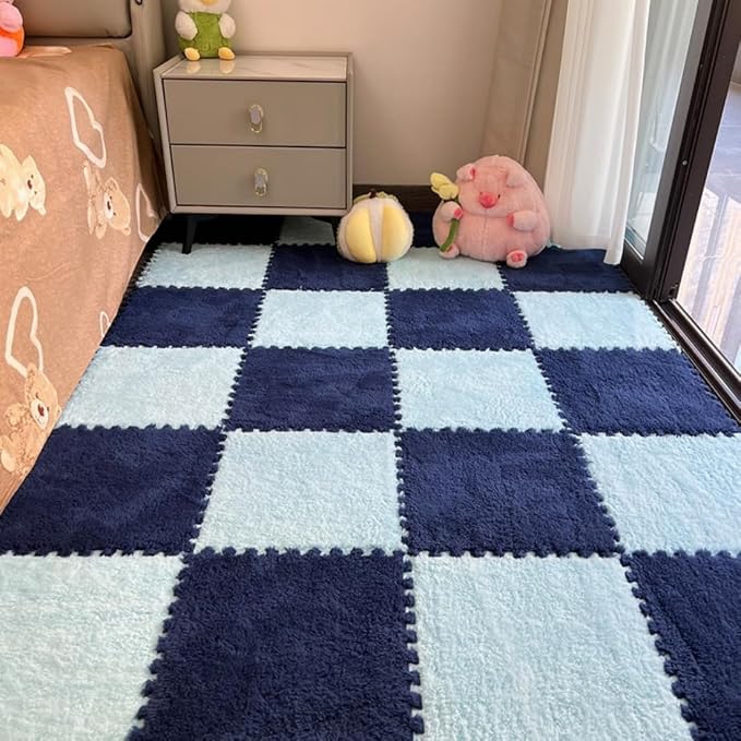 12Pcs Interlocking Carpet Tiles, Fluffy Play Mat Floor Tiles Thick Padded by Unknown