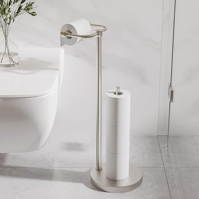 Toilet Paper Holder Stand, Post Pivoting Design Free Standing Toilet Paper - Image 2