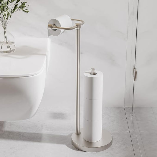 Toilet Paper Holder Stand, Post Pivoting Design Free Standing Toilet Paper - Image 2