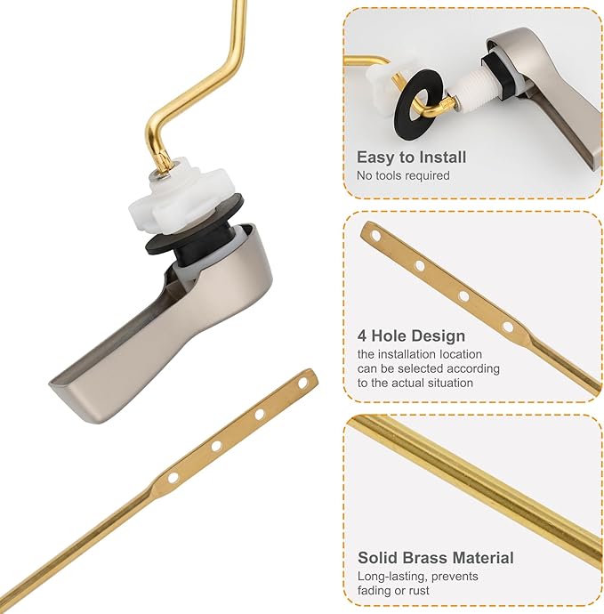 Hibbent Universal Metal Side Mount Toilet Handle Replacement Kit, Brass Toilet - Image 2