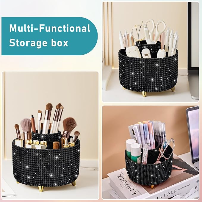 Diesisa Bling Diamond 360° Makeup Brush Holder Organizer, Rotating Makeup Brush - Image 5