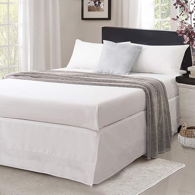 Valea Home Bed Skirt with Split Corners Durable Elegant Luxury Dust Ruffle with Pin Tucking 14 inch Tailored Drop, Full, White