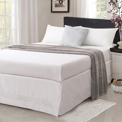 Valea Home Bed Skirt with Split Corners Durable Elegant Luxury Dust Ruffle with Pin Tucking 14 inch Tailored Drop, Full, White