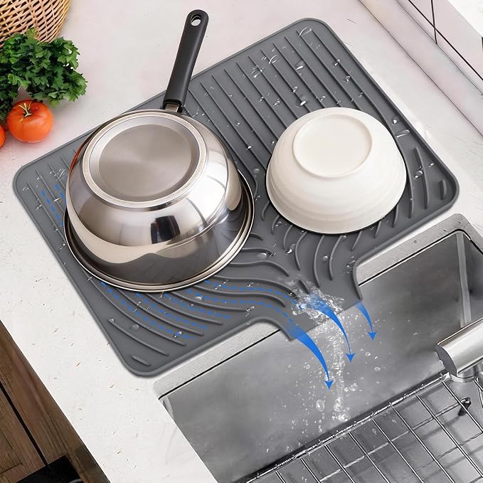 Silicone Dish Drying Mat for Kitchen Counter, 19.7" x 17.2" Large Drying Mat by JACZZO