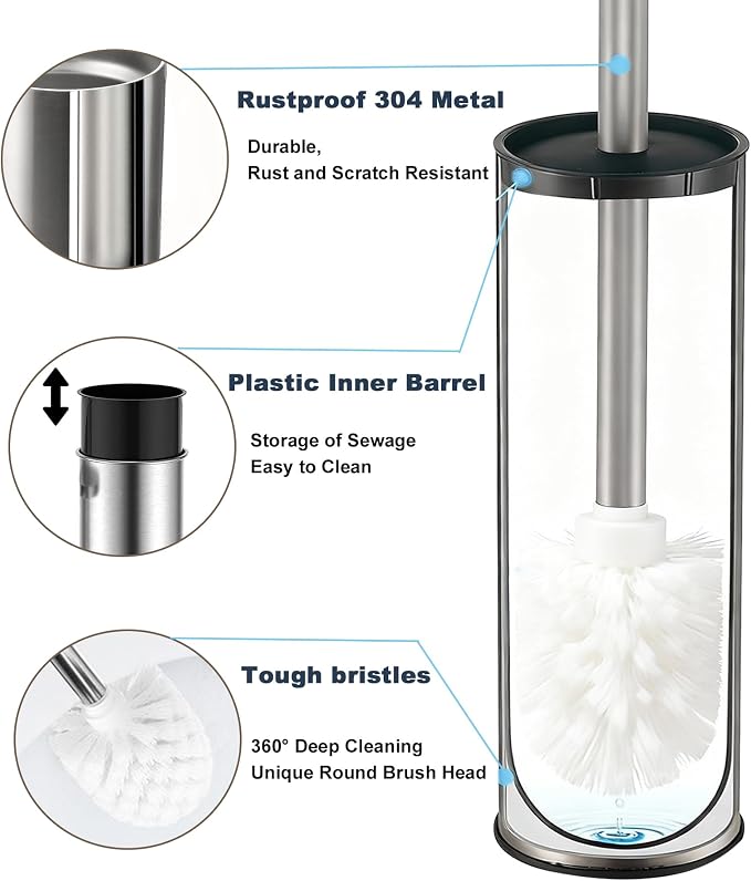 Toilet Brush and Holder Set: 304 Stainless Steel Toilet Bowl Brush - Image 6