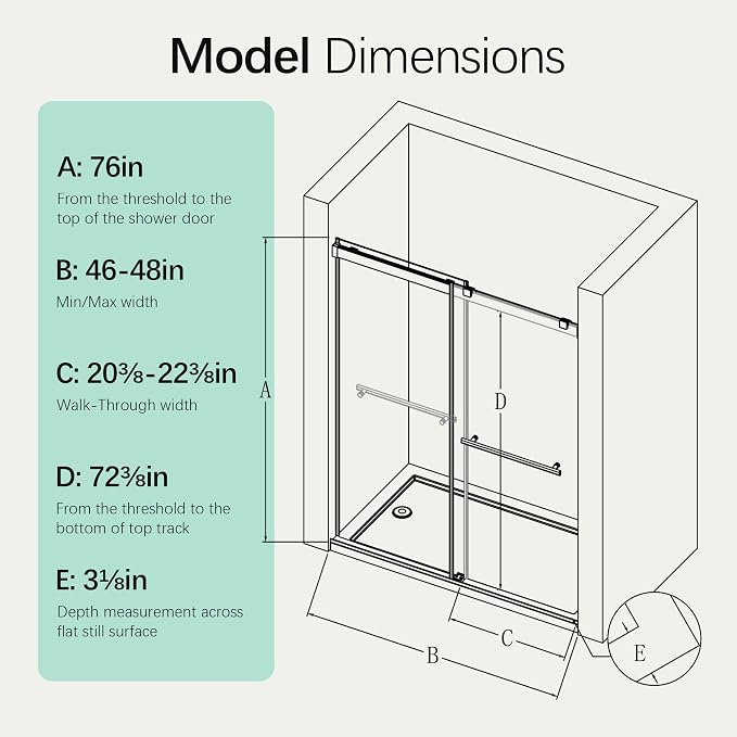 46-48" W x 76" H Soft-Close Frameless Double Sliding Shower Door, Bathroom - Image 2