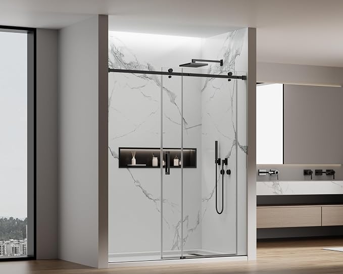56-60" W x 74" H Frameless Sliding Shower Door, 5/16" Clear Tempered Glass - Image 9