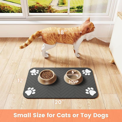 Pet Feeding Mat-Absorbent Pet Placemat for Food and Water Bowl, with Waterproof Rubber Backing, Quick Dry Water Dispenser Mat for Dog and Cat (20"x12", Christmas)