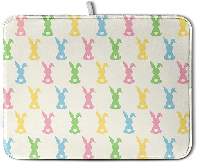 Easter Bunny Dish Drying Mat Colorful Cute Rabbits Kitchen Drying Mat Spring by Wnoesat
