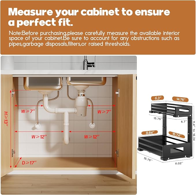 2-Pack Under Sink Organizers and Storage, 2-Tier L Shape Pull Out Cabinet - Image 2