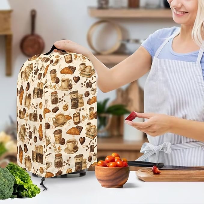 Croissants Coffee Blender Dust Cover Kitchen Appliance Oil-Proof Food Processor Protective Cover with Top Handle Keep Your Kitchen Clean Colorful Decor