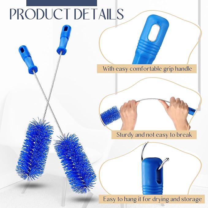 Baderke 2 Pieces Drain Brush Pipe Cleaning Blue Tube Brushes 19.7 Inch Plastic - Image 3