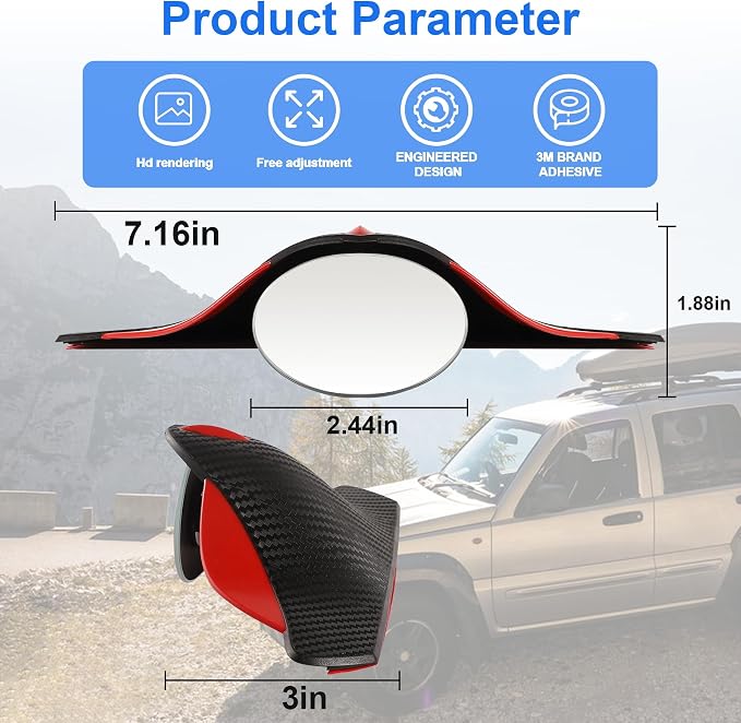 LivTee Blind Spot Mirror with Side Mirror Rain Guard, HD Glass Frameless Convex - Image 2