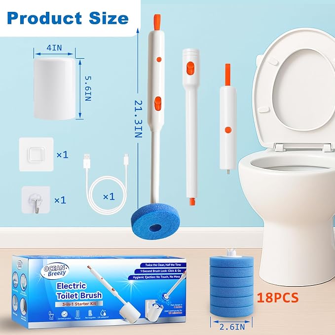 Electric Toilet Brush and Holder Set, 2025 New 4-in-1 Disposable Scrub Kit - Image 6