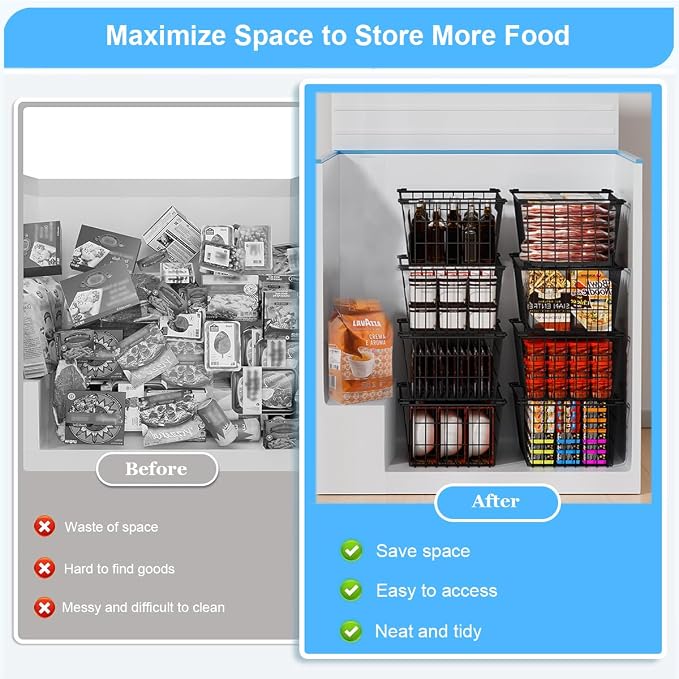 Freezer Organizer Bins, Large Capacity Stackable Baskets - Image 4