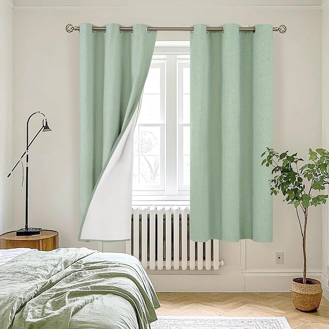 YoungsTex Light Green Linen 100% Blackout Curtains 63 Inch Length - Image 2