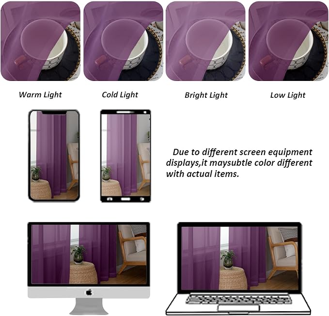 Chyhomenyc Plum Sheer Curtains, 84 inches Long 2 Panels Set, Rod Pocket Voile - Image 4