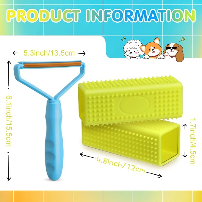 Honeydak 3 Pieces Hair Remover Tool Dog Hair Remover Pro Silicone Cleaner Brush - Image 2