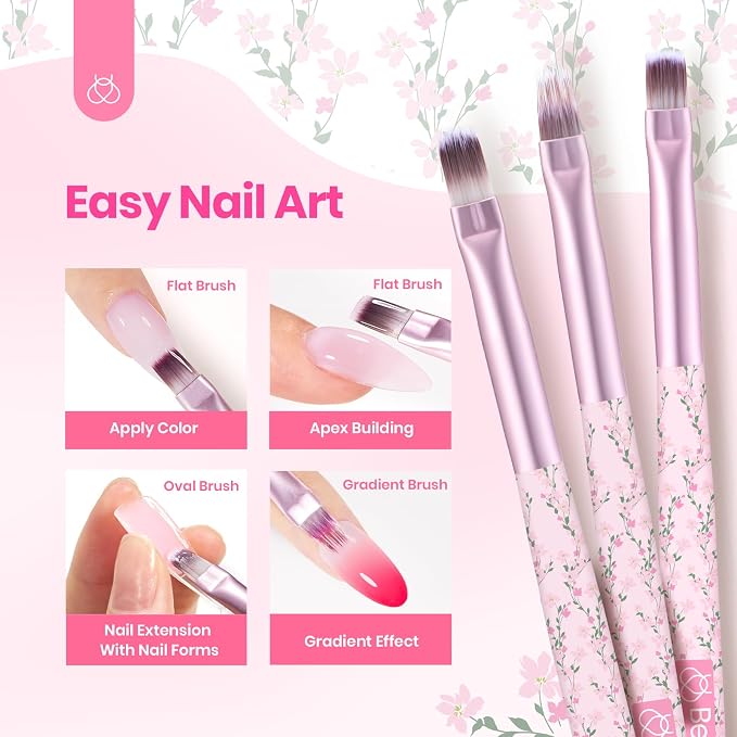 Beetles Gel Polish Nail Art Brushes Set 6 Pcs Nail Brush and 8 ml Pink Painting - Image 3