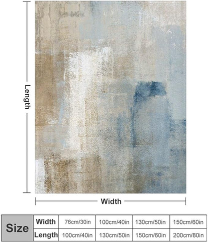 Abstract Gradient Blanket, Modern Fashion Art Blue Grey Brown Painting Strokes Pattern Soft Warm Cozy Plush Flannel Covers for Livingroom Bedroom Couch Chair Camping Travel Home Decor Tapestry 30x40in