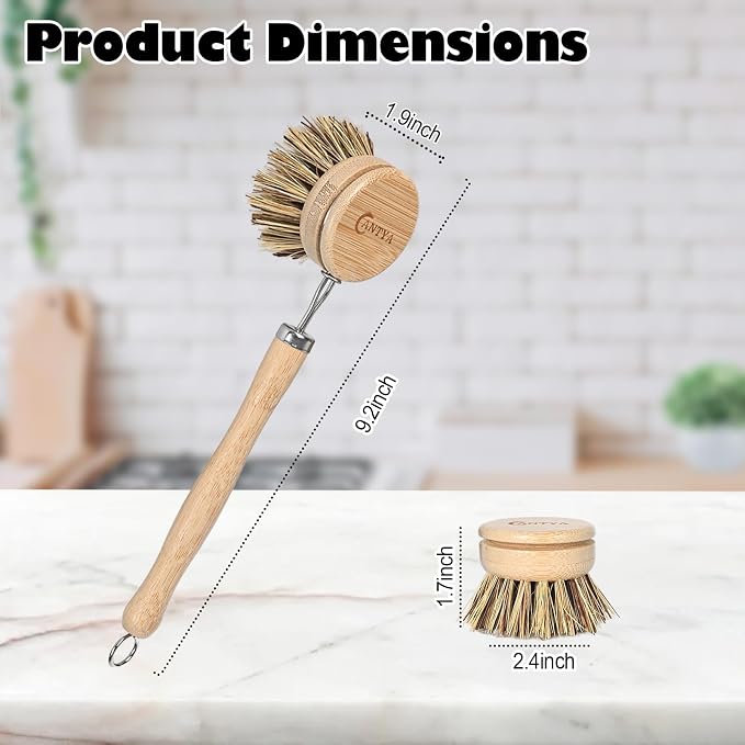Bamboo Dish Scrubber with Handle - Image 2