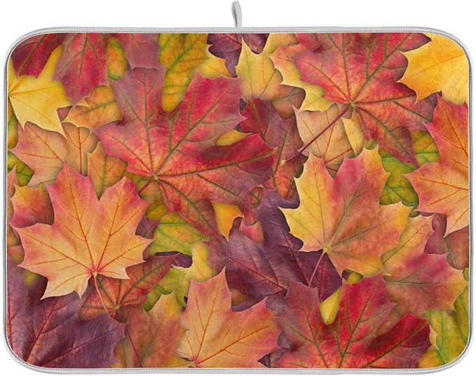 Colorful Autumn Maple Leaves Dish Drying Mat by Sweetshow