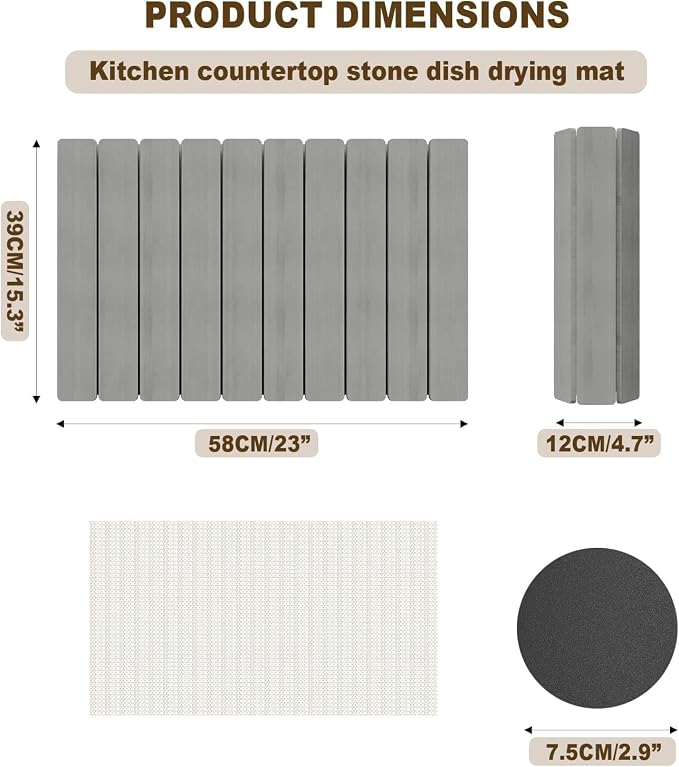 Dayacoco Stone Drying Mat for Kitchen Counter, Large Quick Dry Stone Mat - Image 2
