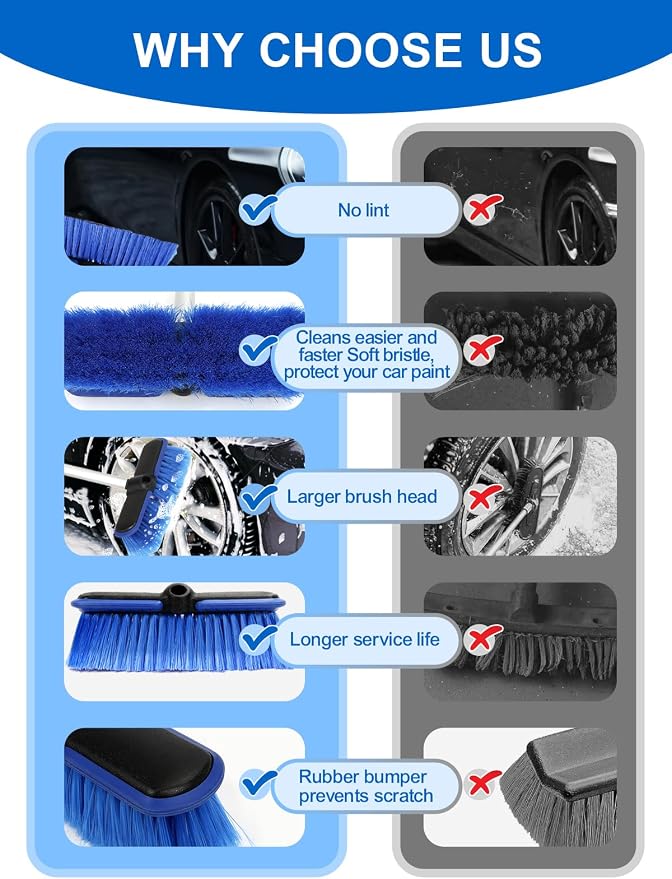 PBT Car Wash Brush with Long Handle 10'' Larger Soft Bristle Brush Head Rubber - Image 4