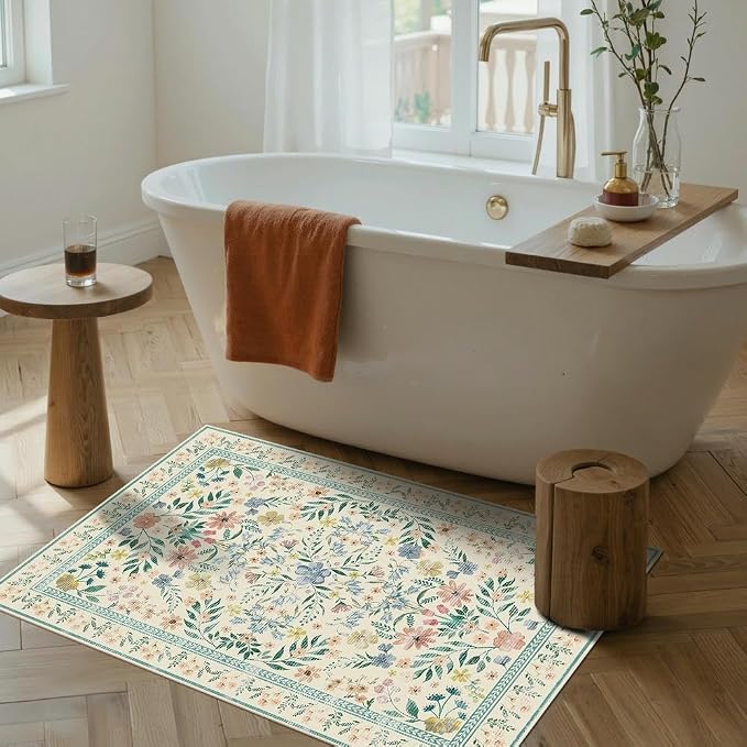 Door Mat Floral Entryway Rug, Washable Samll 2x3 Rug, Boho Green Front Door Mat - Image 2