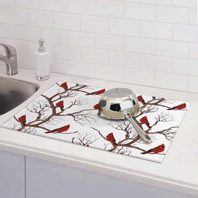 Winter Cardinal Birds Microfiber Dish Drying Mat - Image 2