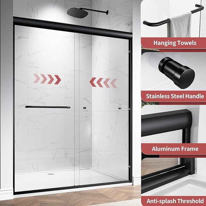 56-60" W x 76" H Semi-Frameless Double Sliding Glass Shower Door, 1/4" Clear - Image 2