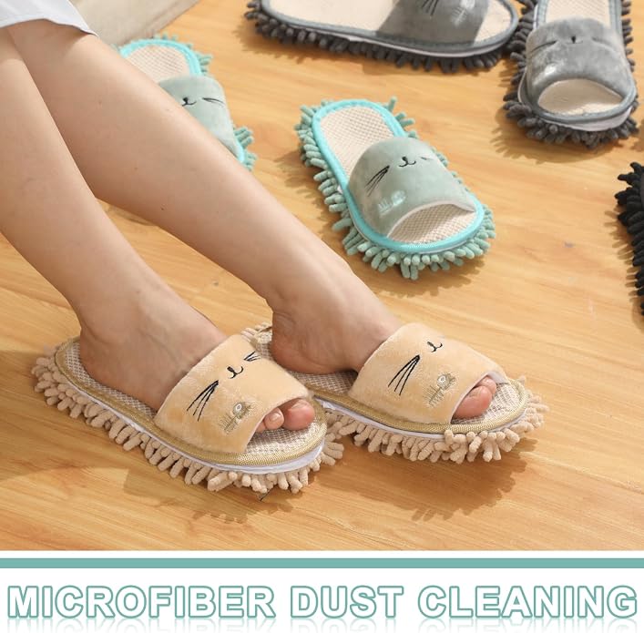 Wesiti 4 Pairs Washable Mop Slippers Microfiber Funny Mop Shoes Floor Cleaning - Image 6